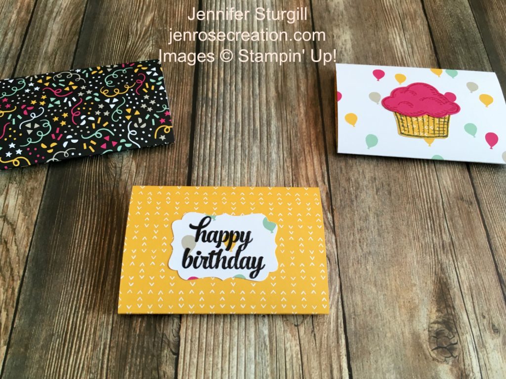 Birthday Gift Card Holder Backside, Jen Rose Creation, Stampin' Up!, Jennifer Sturgill, Sprinkles of Life, Tin of Cards, It's My Party Designer Series Paper, DSP, Happy Birthday, Birthday, Fancy Fold, StampinUp