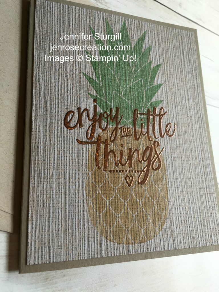 Serene Scenery Pineapple CloseUp, Jen Rose Creation, Stampin' Up!, Jennifer Sturgill, Pineapple, Layering Love, Designer Series Paper, DSP, Copper Embossing Powder, StampinUp