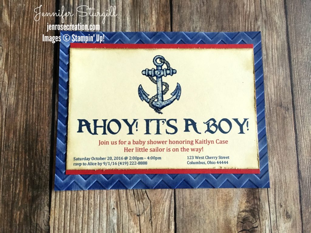 Ahoy! It's A Boy!, Baby Boy Shower Invites, Jen Rose Creation, Stampin' Up!, Jennifer Sturgill, Guy Greetings, Watercolor, Anchor, Nautical, StampinUp