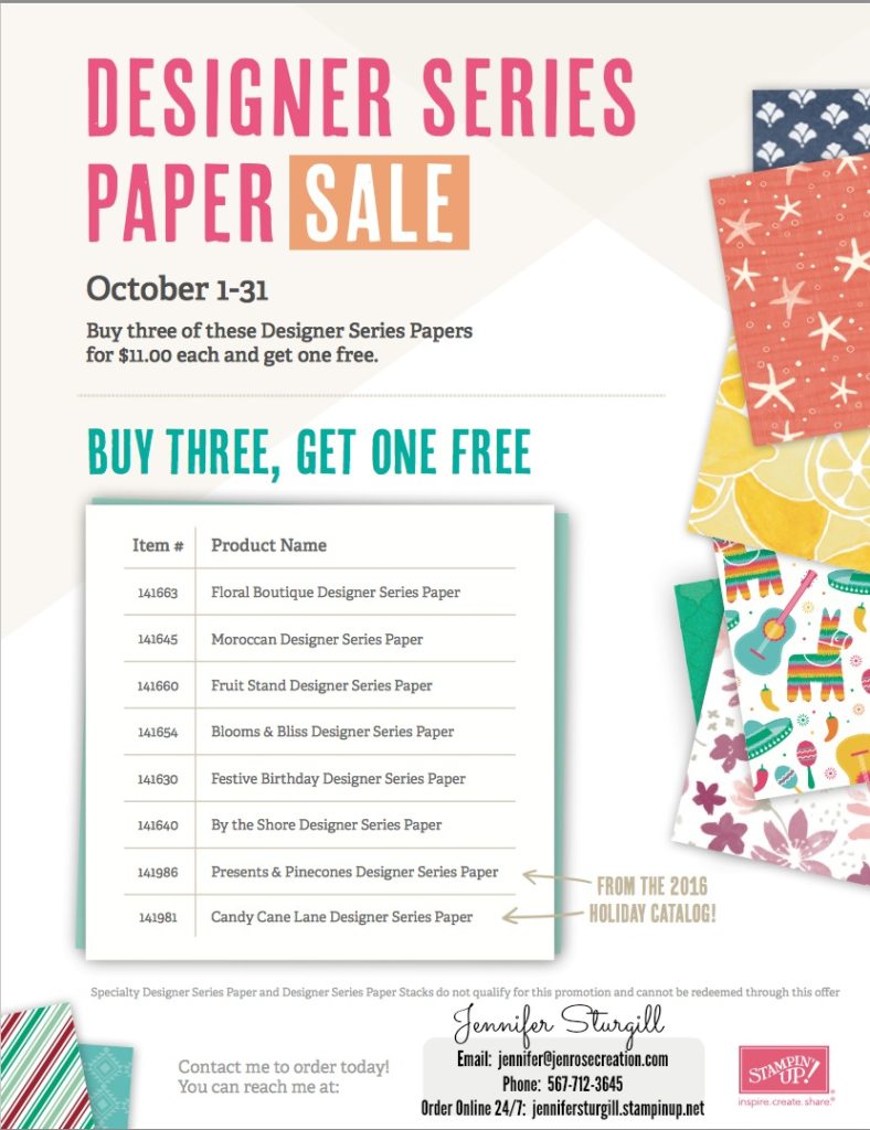 October Designer Series Paper Sale, Jen Rose Creation, Stampin' Up!, Jennifer Sturgill, DSP